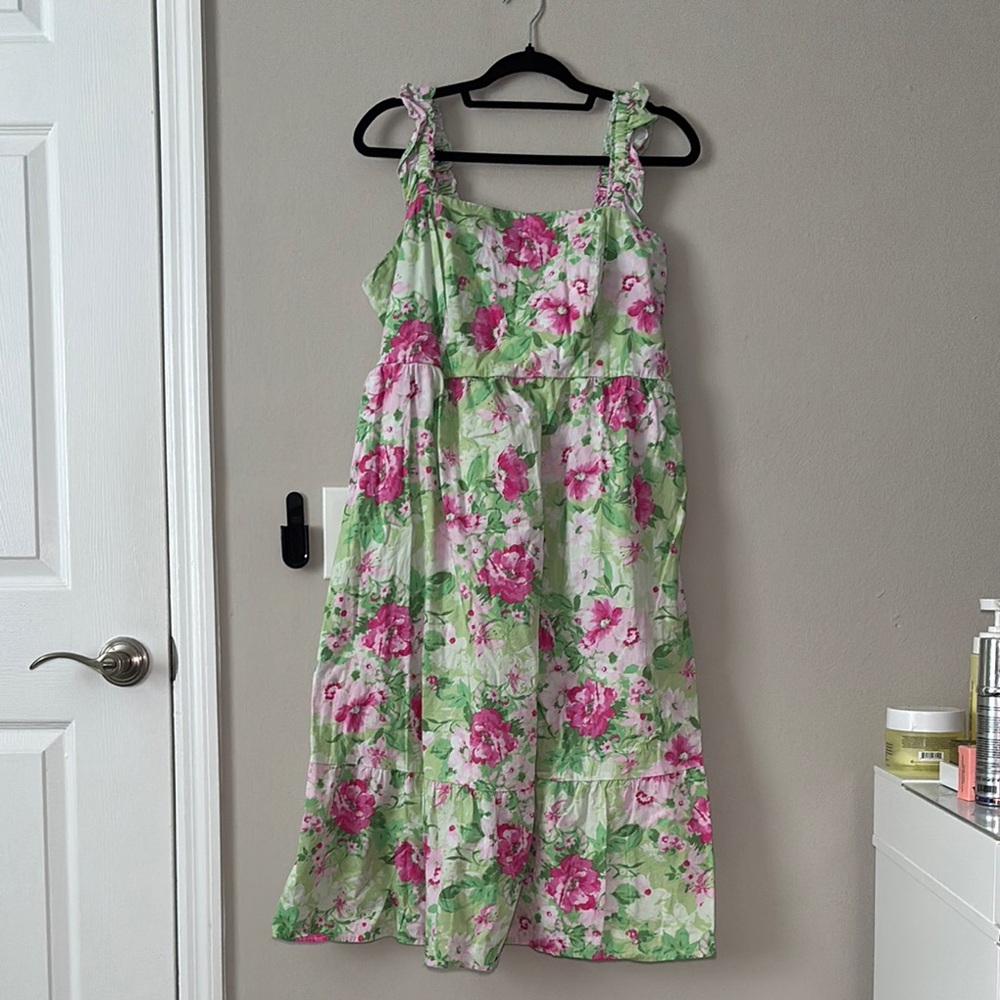 Torrid Pink and Green Floral Smocked Dress
